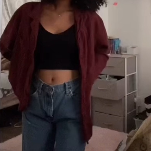 Men’s burgundy/maroon red button up top - Picture 2 of 3